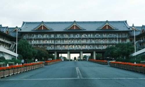 A large building with a wide entryway.